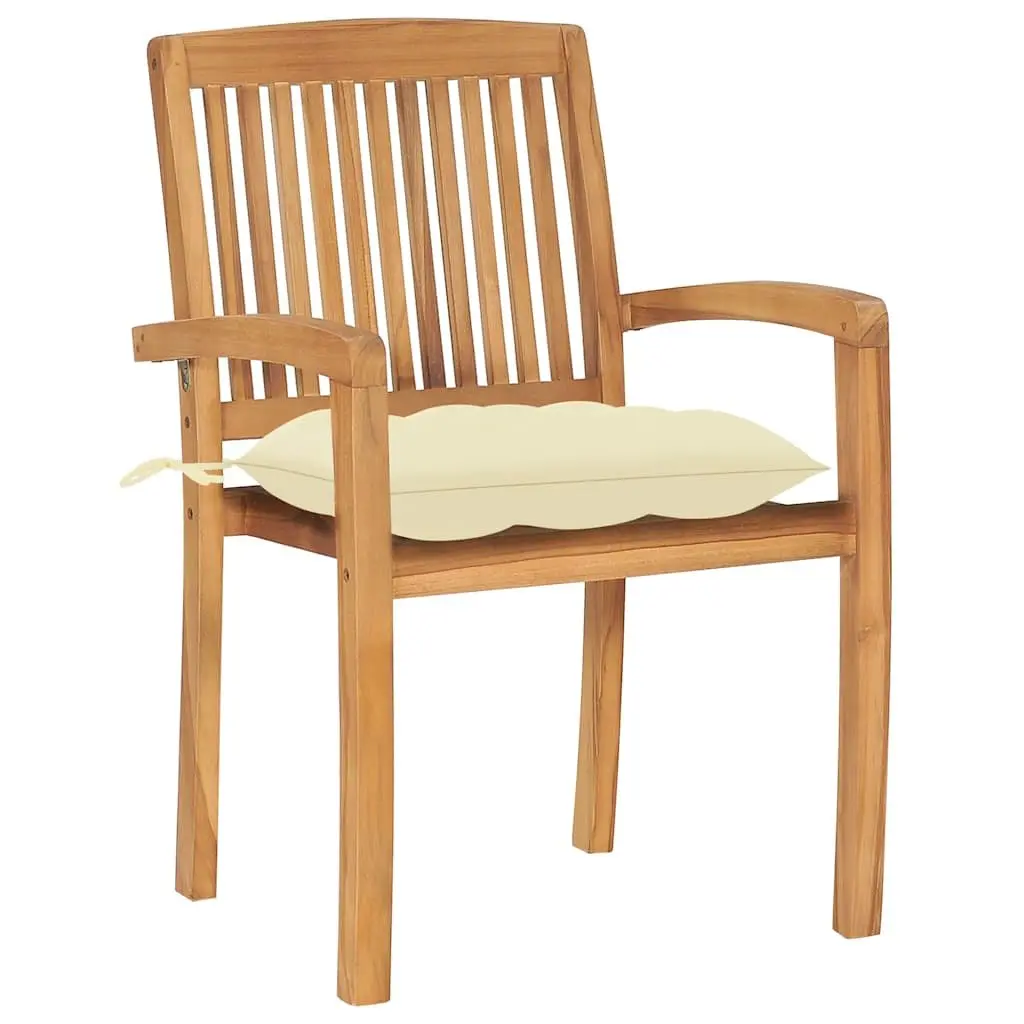 Solid Teak Wood Stacking Garden Chairs with Cushions Set