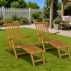 Teak Wood Garden Lounge Set with Footrests - 2 Chairs