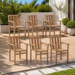 Stackable Outdoor Chairs 6 Pcs Garden Seating Set Brown Teak Wood