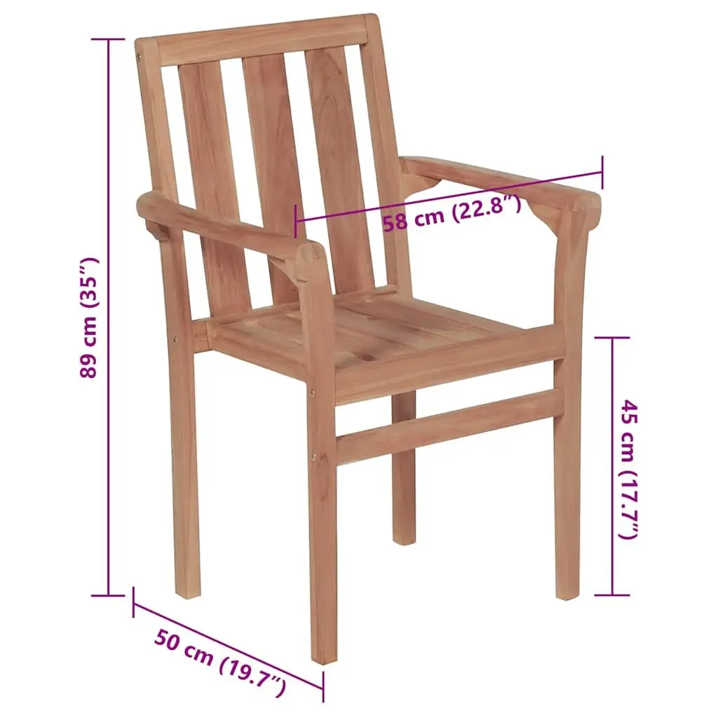 Stackable Garden Chairs with Cushions 4 Piece Set Outdoor Seating Teak Wood