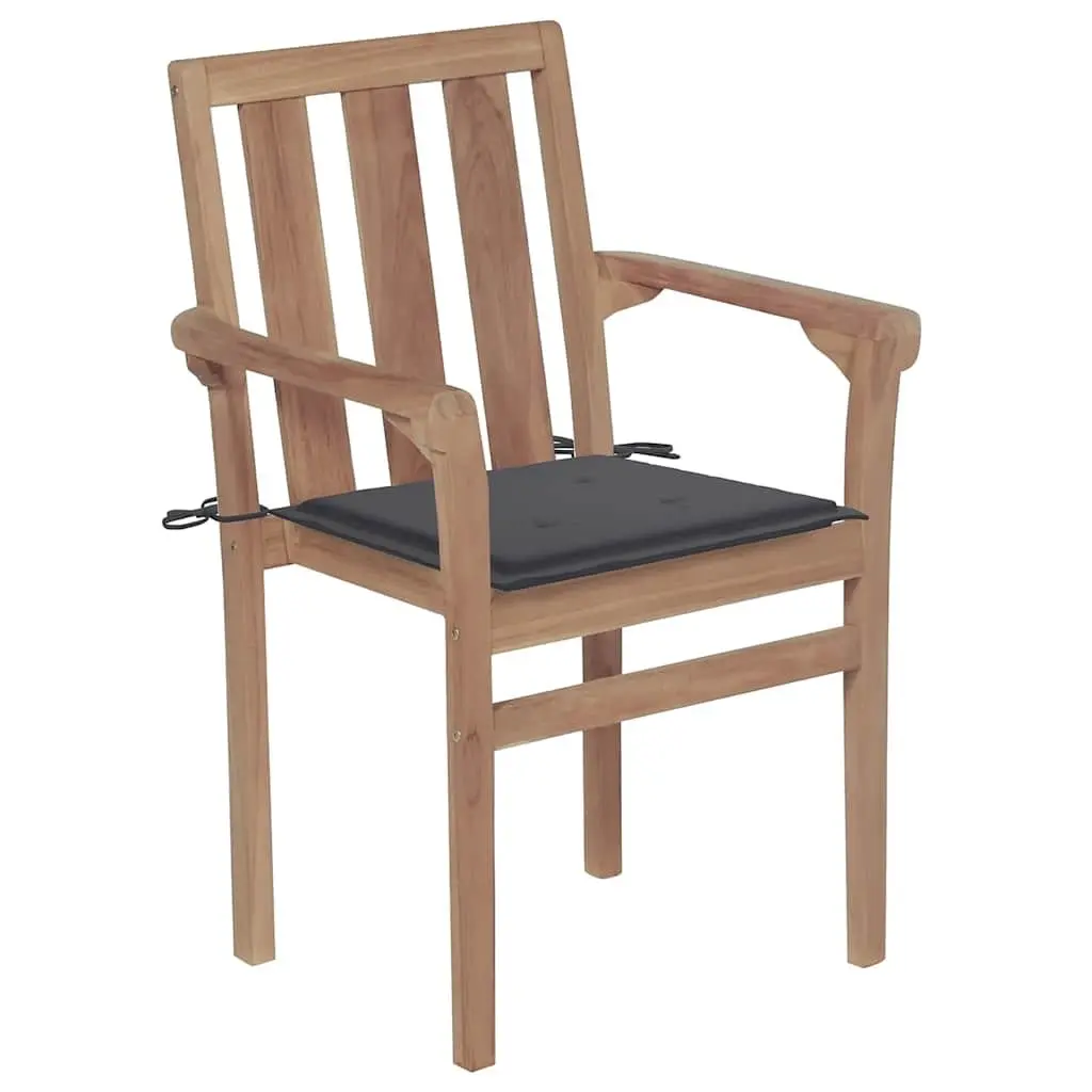 Stackable Garden Chairs with Cushions 4 Piece Set Outdoor Seating Teak Wood