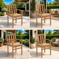 4-Piece Teak Wood Stackable Outdoor Chairs with Beige Cushions