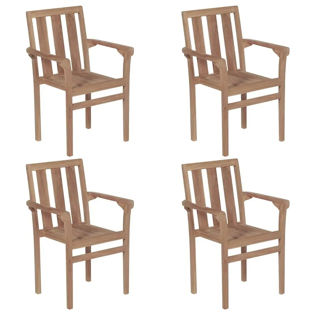 Stackable Garden Chairs Teak Wood 4 pcs with Beige Cushions