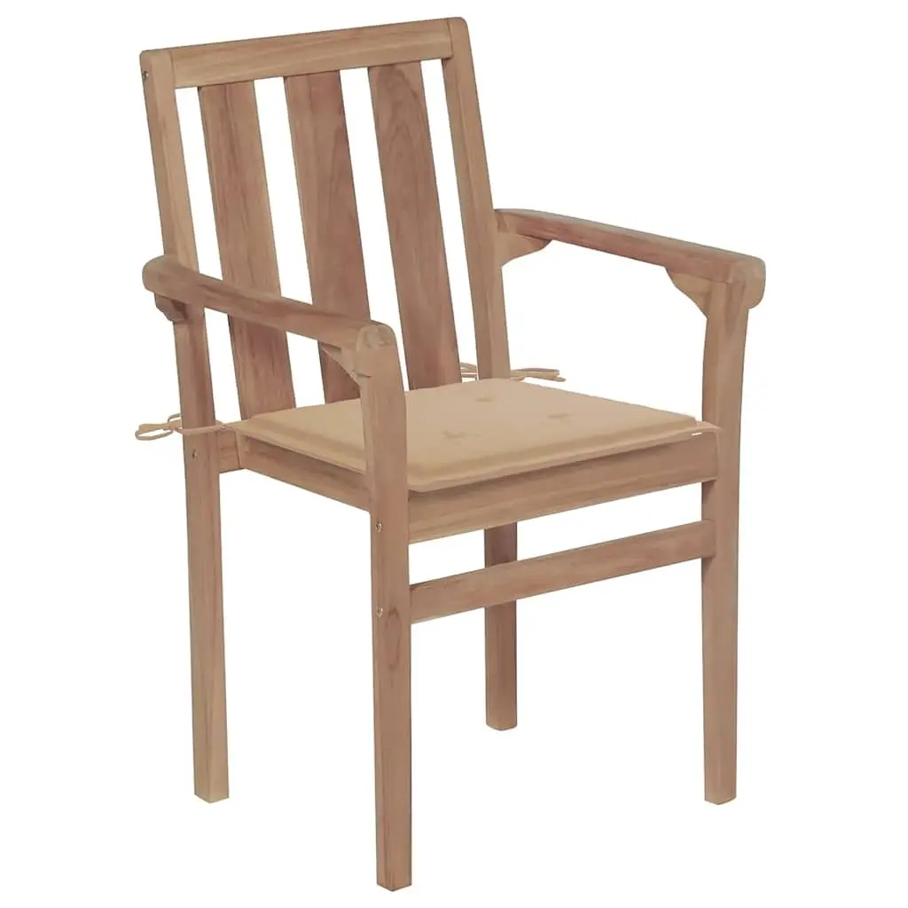 Stackable Garden Chairs Teak Wood 4 pcs with Beige Cushions