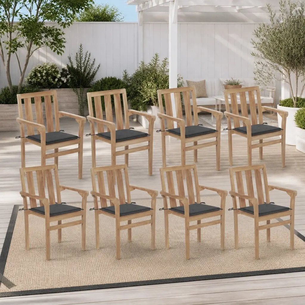 Outdoor Stackable Chairs Teak Wood Anthracite 8 Piece Set with Cushions