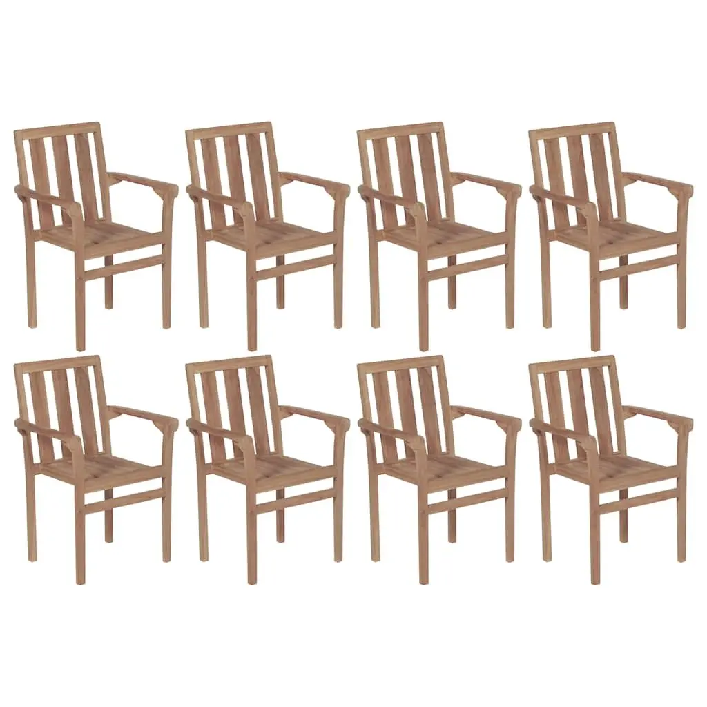 Teak Wood Stackable Outdoor Chairs with Cushions, 8 Pieces