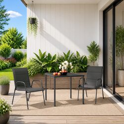 3 Piece Anthracite Outdoor Dining Set with Steel Frame