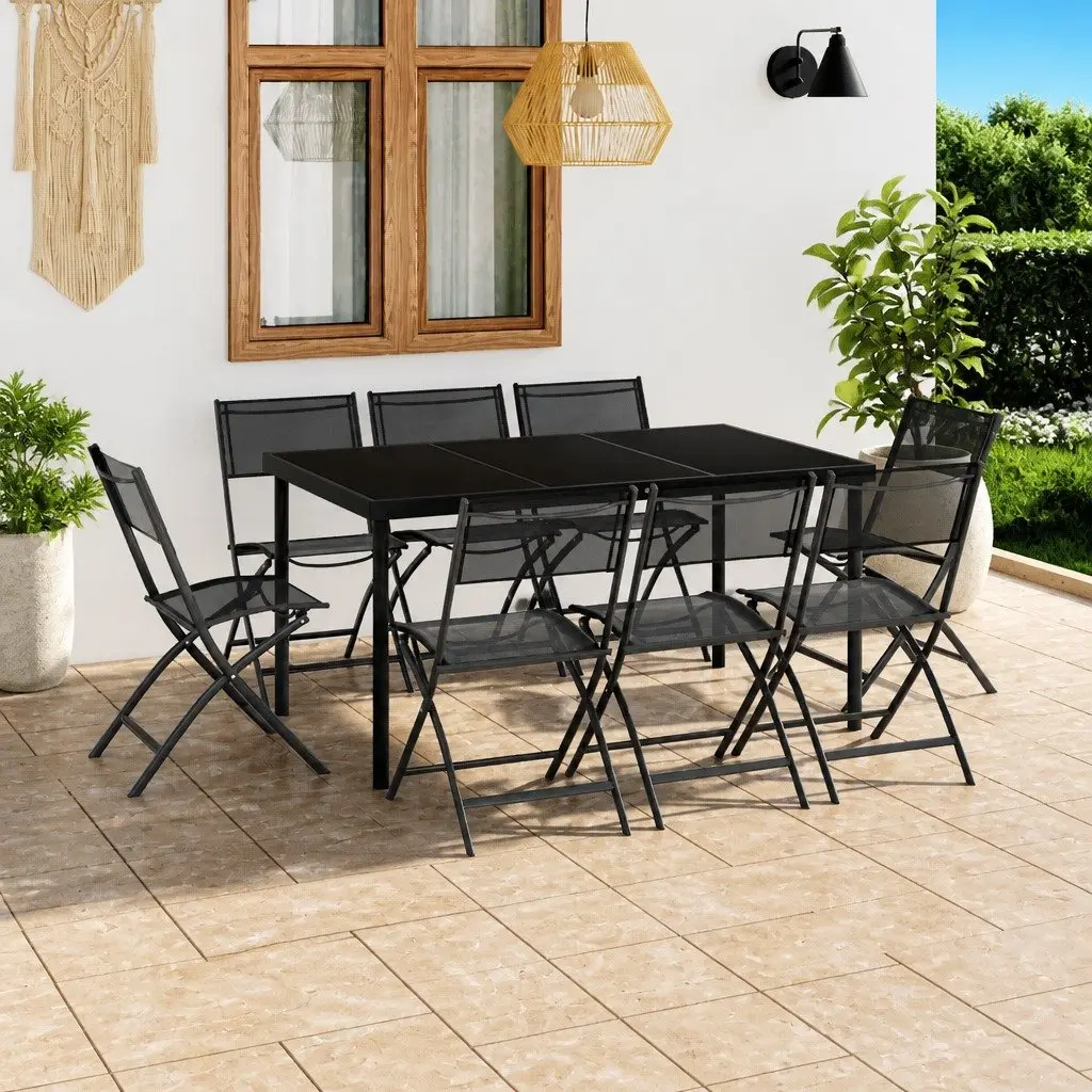9 Piece Outdoor Dining Set Steel Frame Textilene Anthracite Garden Furniture Patio Table