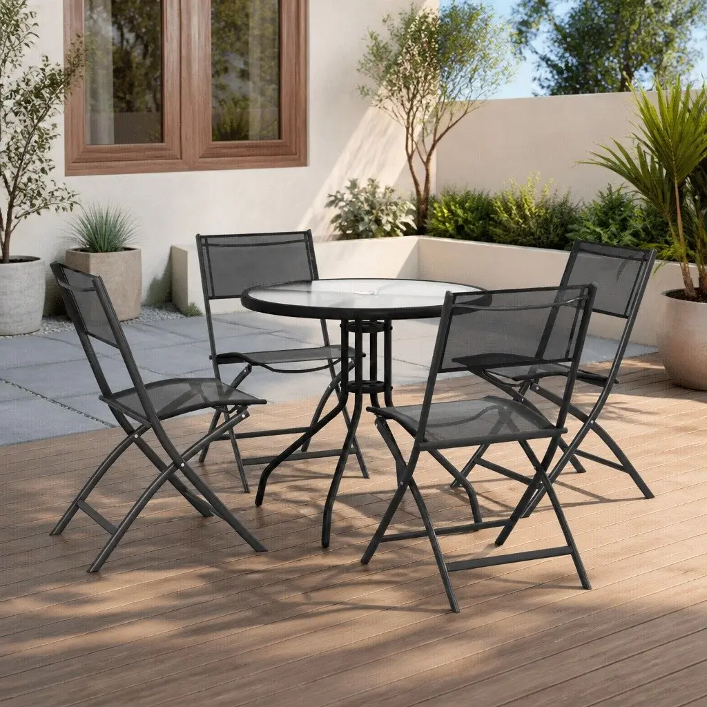 5 Piece Anthracite Outdoor Dining Set with Steel Frame