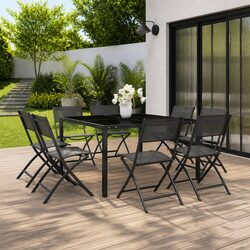 Outdoor Dining Set 9 Piece Grey Garden Furniture with Steel Frame
