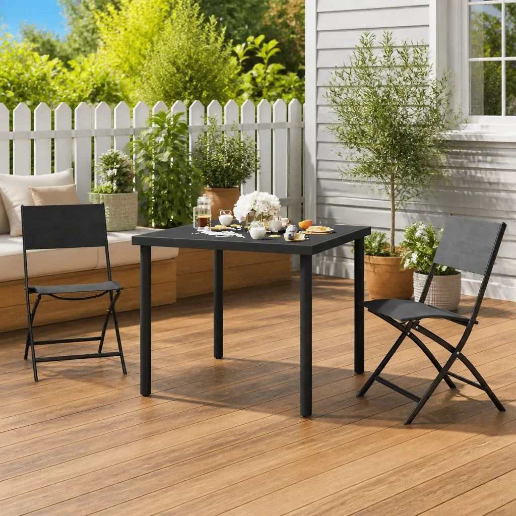 3 Piece Outdoor Dining Set with Durable Steel Frame