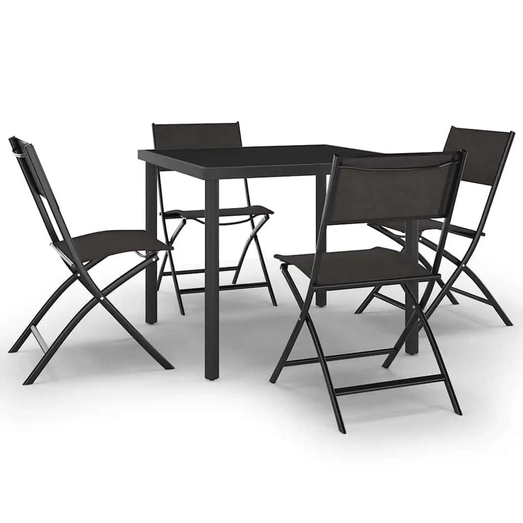Outdoor Dining Set Steel Frame 5 Piece Stackable Chairs Textilene Fabric Black