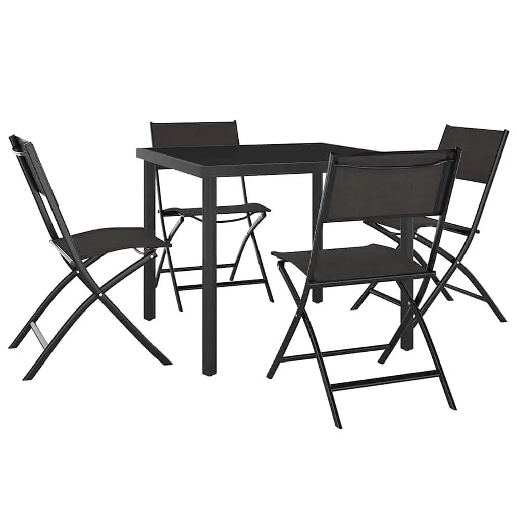 Outdoor Dining Set Steel Frame 5 Piece Stackable Chairs Textilene Fabric Black