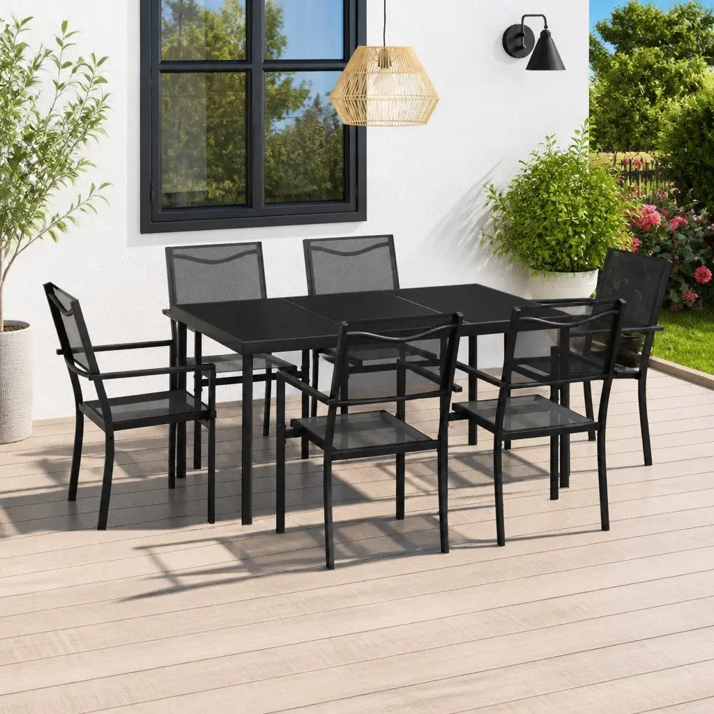 Outdoor Dining Set Steel Frame Textilene Fabric 7 Piece Anthracite