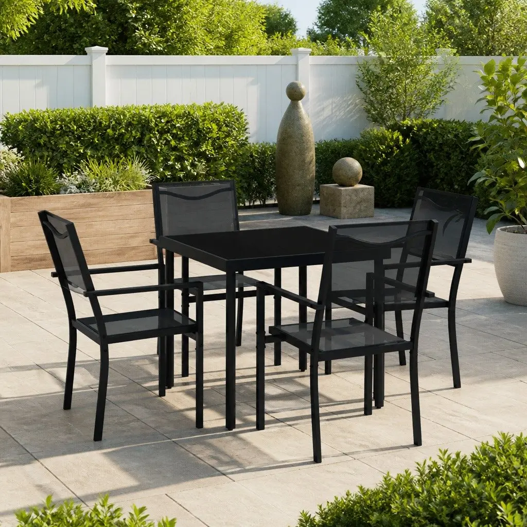 Outdoor Dining Set Steel Frame 5 Piece Black