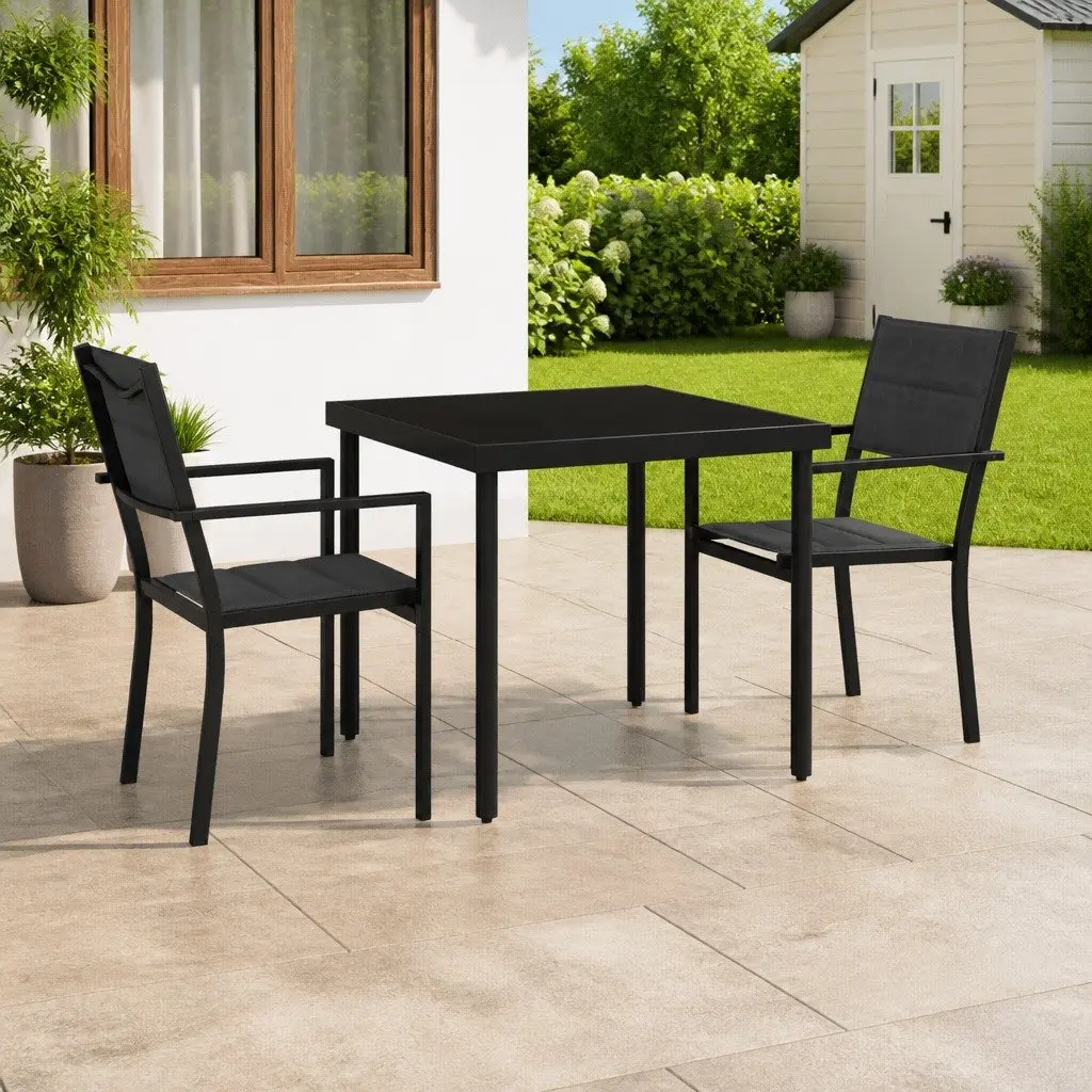 Outdoor Dining Set Steel Frame Textilene Fabric Black 3 Piece