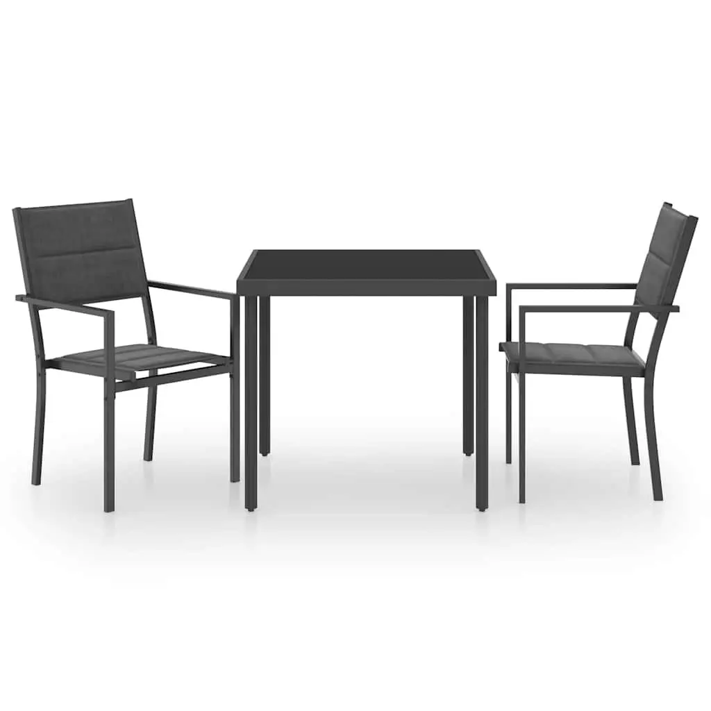 Outdoor Dining Set Steel Frame Textilene Fabric Black 3 Piece
