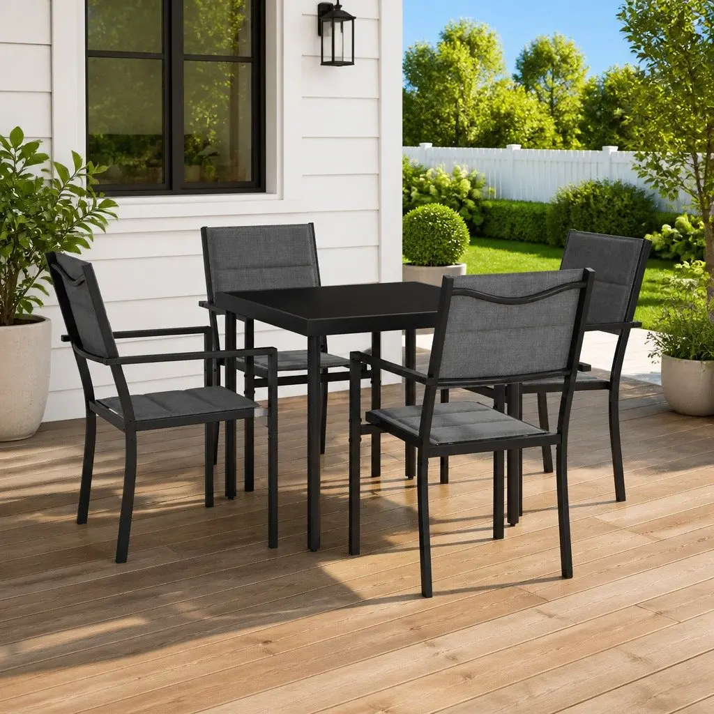 5 Piece Outdoor Dining Set Steel Frame Textilene Chairs Table Black