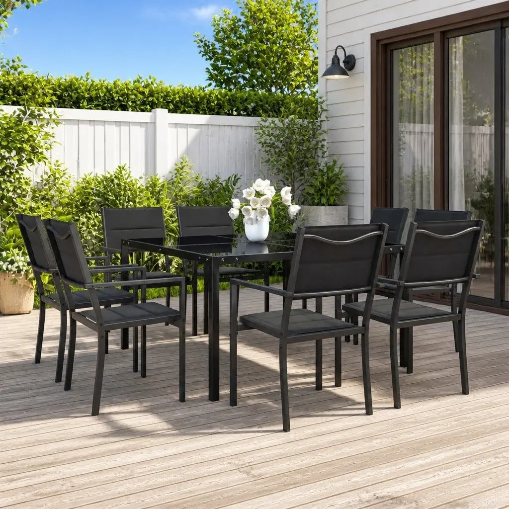 9 Piece Outdoor Dining Set with Stackable Chairs in Grey
