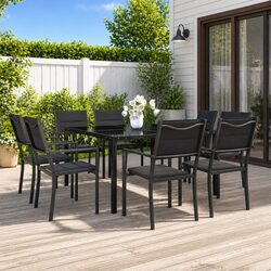 9 Piece Outdoor Dining Set with Stackable Chairs in Grey