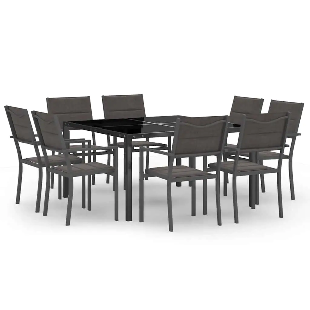 9 Piece Outdoor Dining Set with Stackable Chairs in Grey