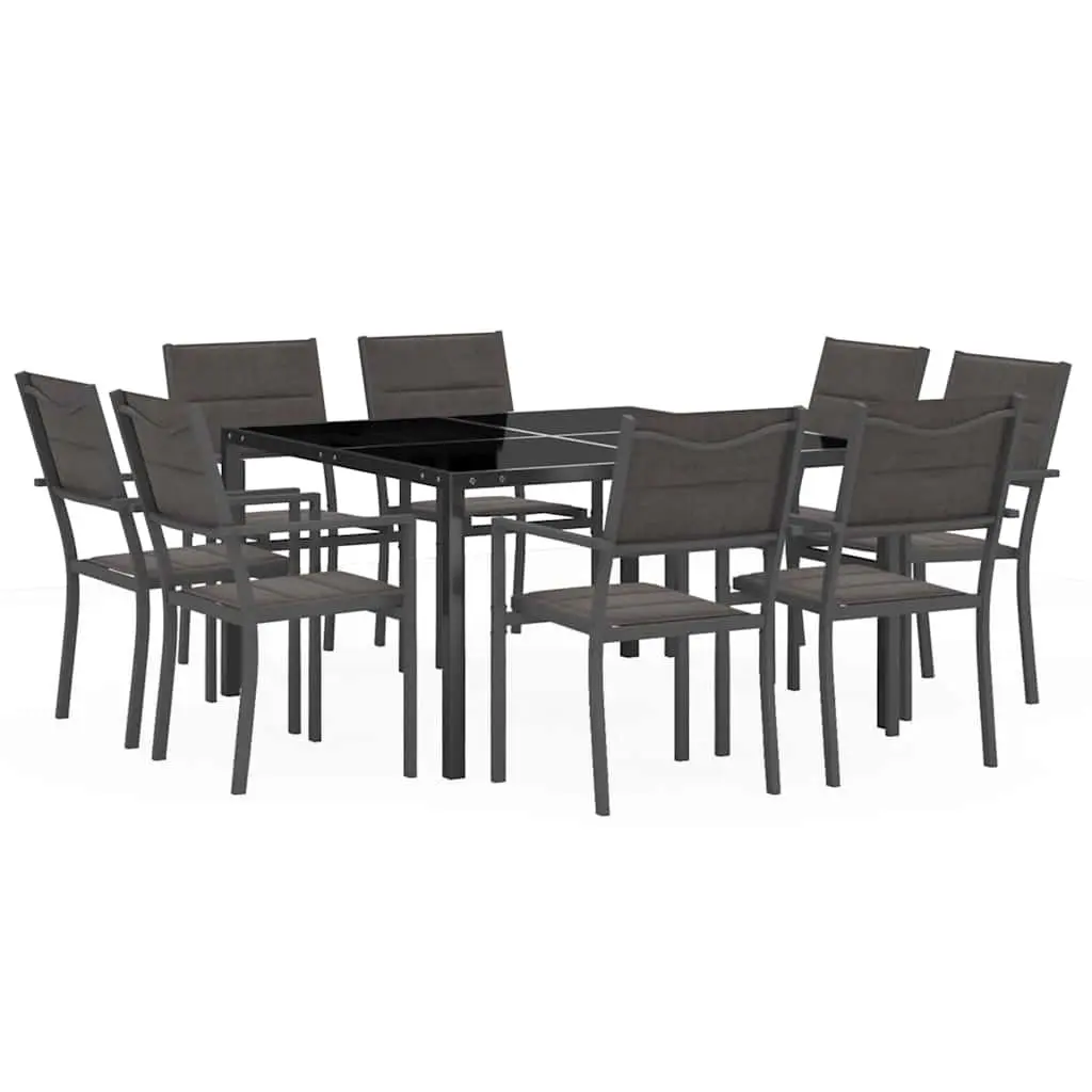9 Piece Outdoor Dining Set with Stackable Chairs in Grey