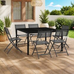7-Piece Black Outdoor Dining Set with Steel Frame