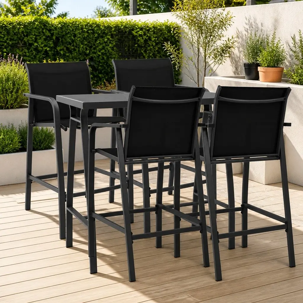 5 Piece Black Garden Bar Set for Outdoor Dining