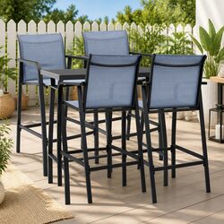 Sturdy 5-Piece Garden Bar Set with Steel Frame and Glass