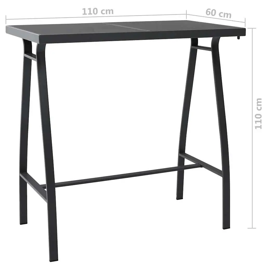 Garden Bar Set Steel Tempered Glass 7 Piece Outdoor Furniture Dining Chairs Table Black