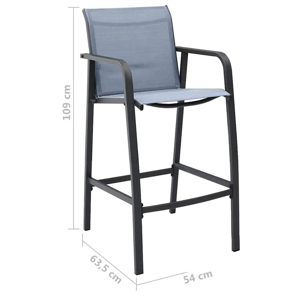 Garden Bar Set Steel Frame 7 Piece Outdoor Furniture Black Grey Tempered Glass Top