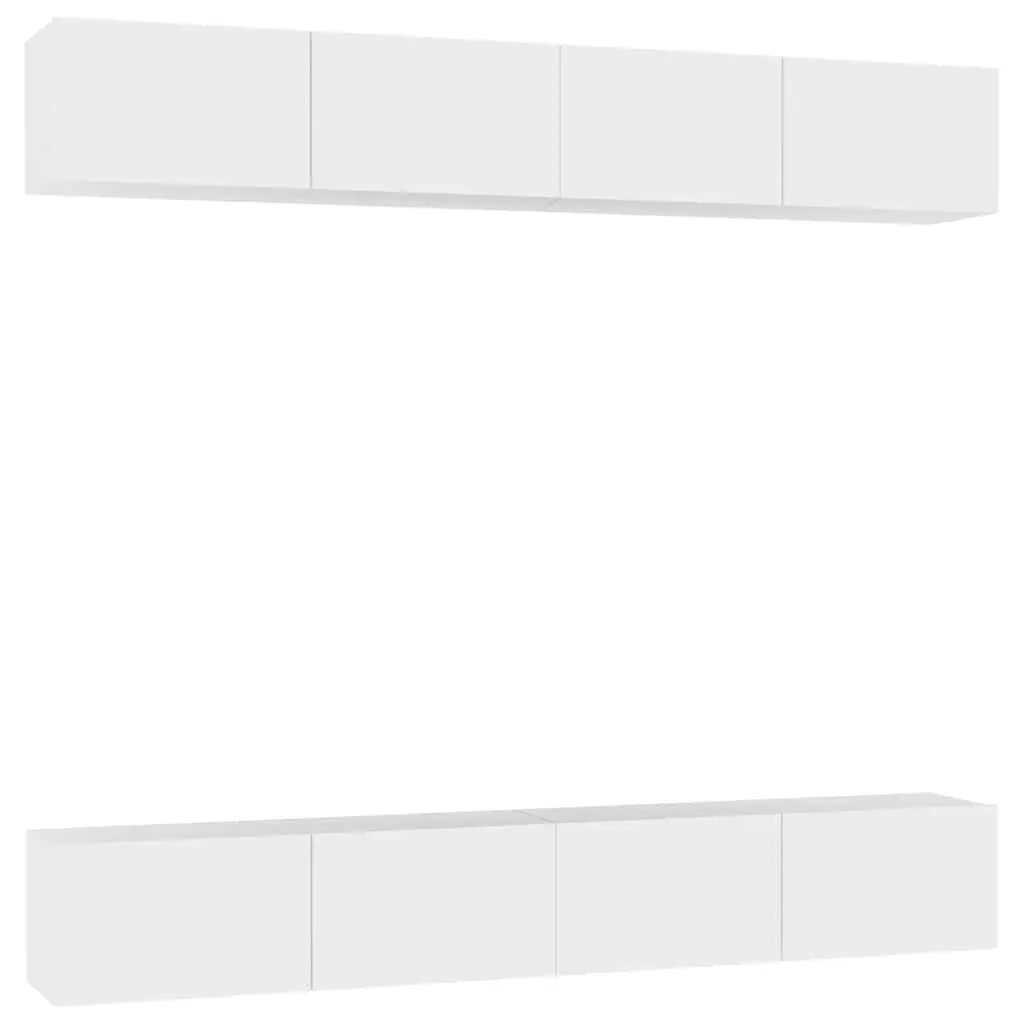 White TV Cabinet Set 4 Pieces Wall Mounted Storage Unit Engineered Wood