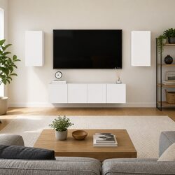 Stylish 4-Piece Wall Mounted TV Cabinet Set in White