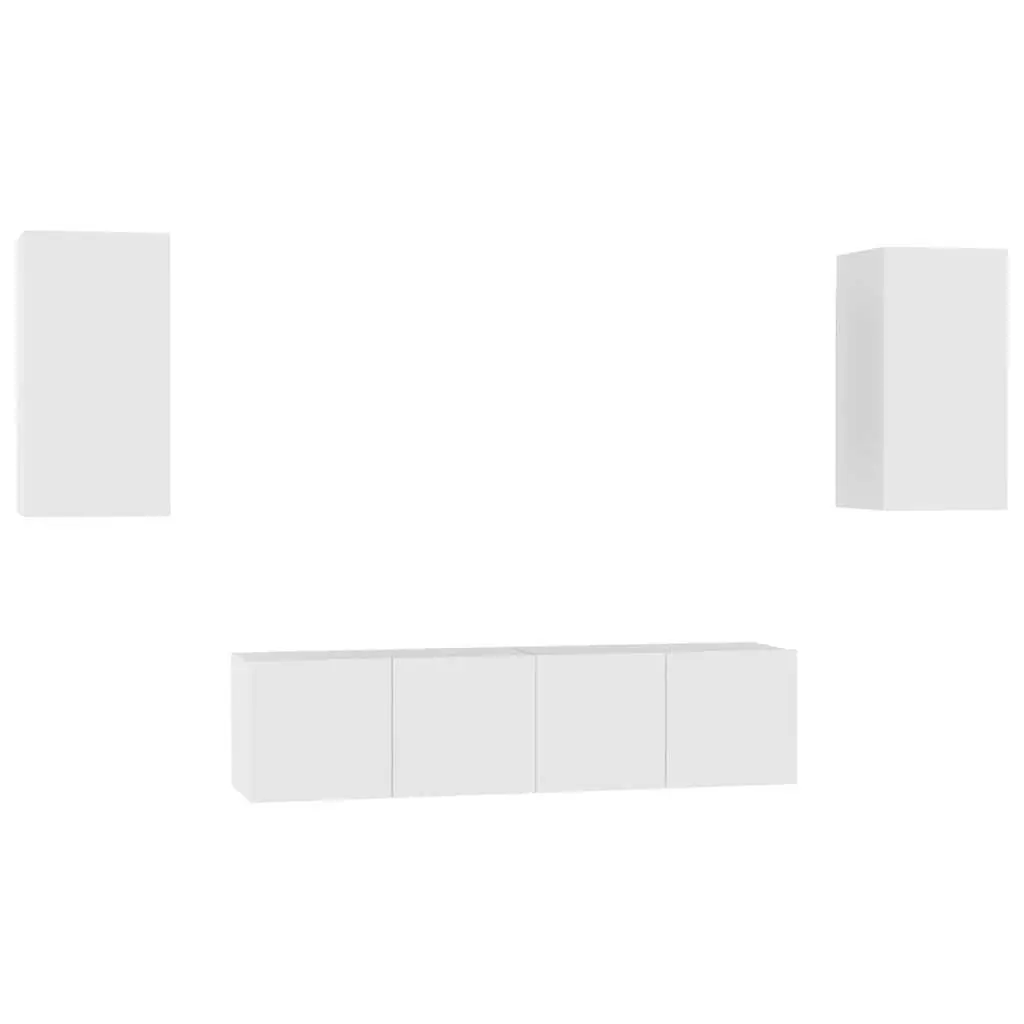 4-Piece Wall Mounted TV Cabinet Set in White