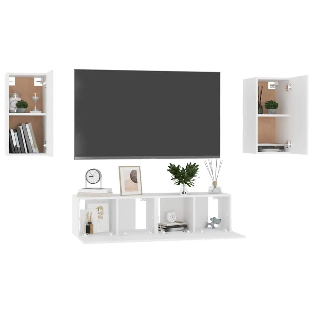 4-Piece Wall Mounted TV Cabinet Set in White
