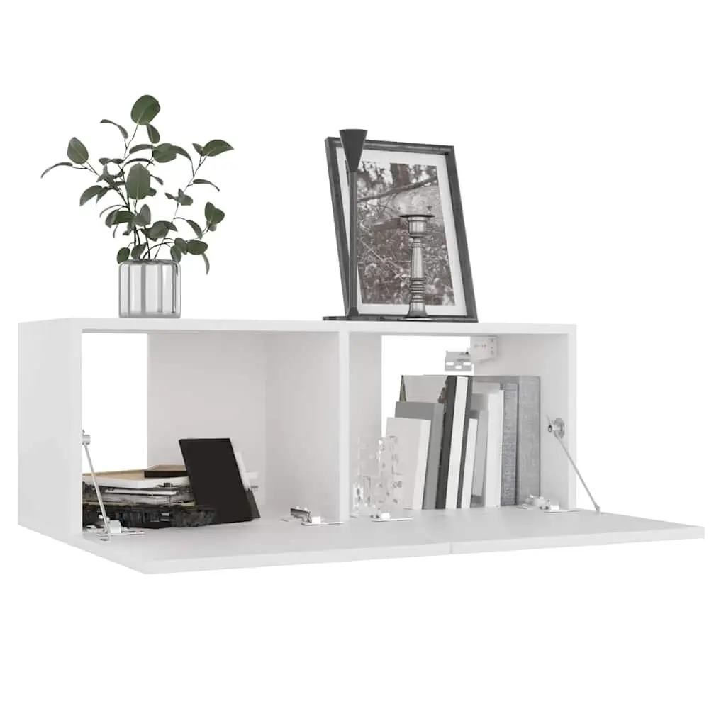 TV Cabinet Set Engineered Wood 4 Piece White Wall Mounted Storage Unit