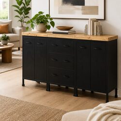 Rough Mango Wood Sideboard with 3 Drawers and 4 Doors