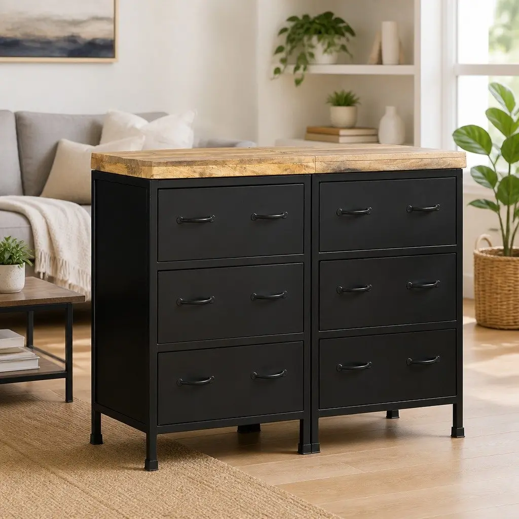 Brown Sideboard with 6 Drawers for Storage