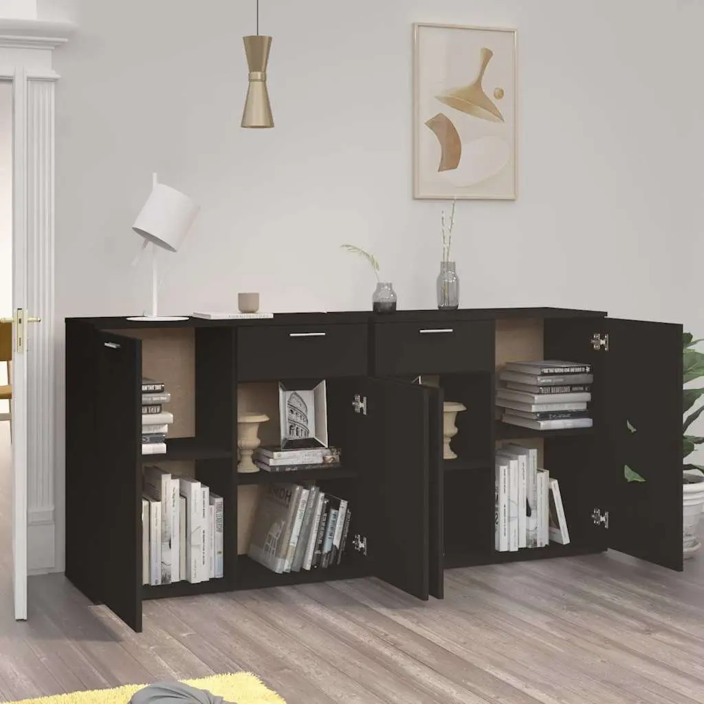 Sideboard Buffet Cabinet Engineered Wood Black 160x36x75 cm 4 Door 2 Drawer Storage Unit