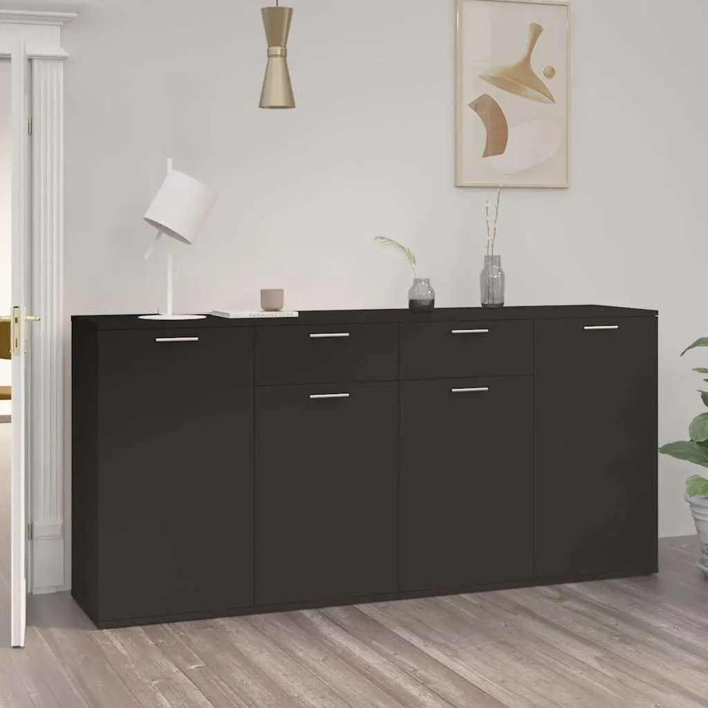 Sideboard Buffet Cabinet Engineered Wood Black 160x36x75 cm 4 Door 2 Drawer Storage Unit