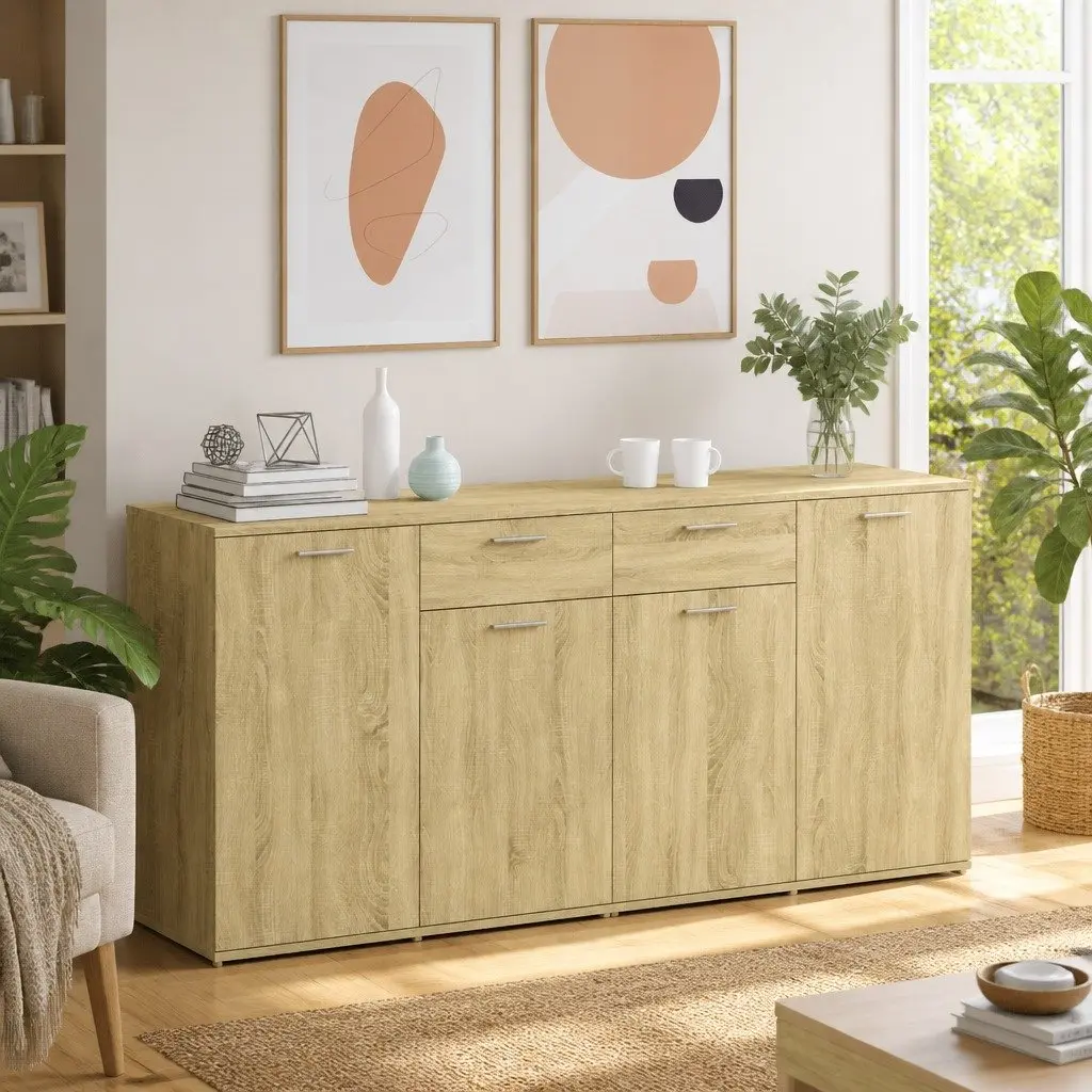 Sideboard Buffet Cabinet Sonoma Oak 160x36x75 cm Storage Unit 4 Doors 2 Drawers