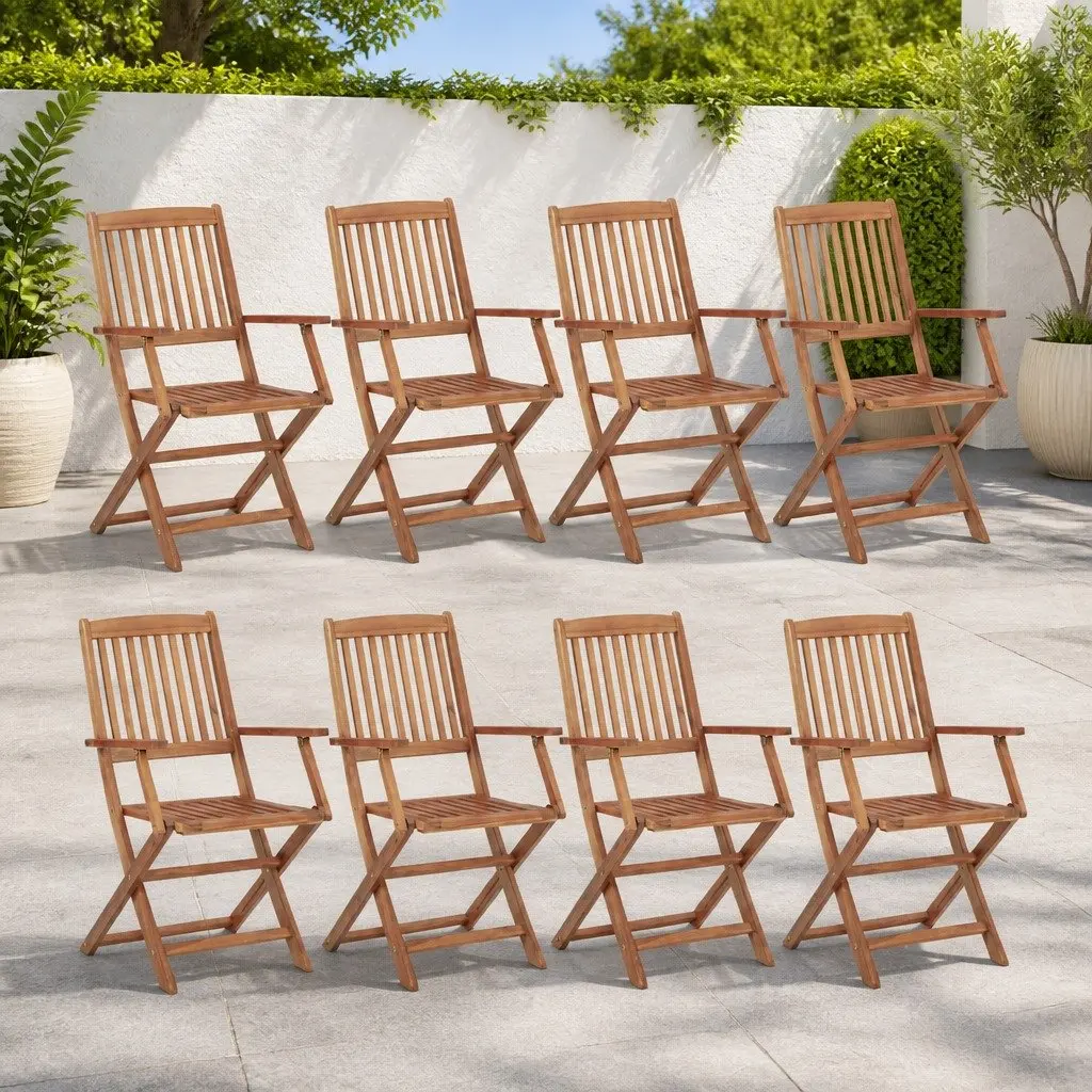 Folding Chairs Set Solid Acacia Wood 8 Piece Brown