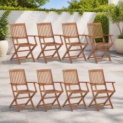8-Piece Outdoor Folding Chair Set in Solid Acacia Wood