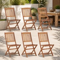 Premium Folding Outdoor Chairs Set of 6 in Acacia Wood