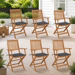 6-Piece Folding Garden Chairs Set with Cushions in Acacia Wood