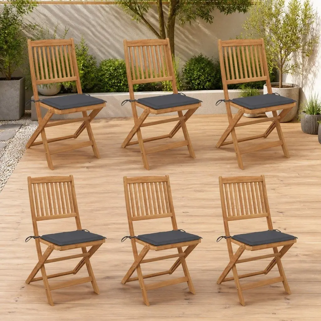 Folding Chairs 6 pcs with Cushions Outdoor Garden Patio Acacia Wood Seating Set