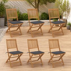 Solid Acacia Wood Folding Garden Chairs Set of 6