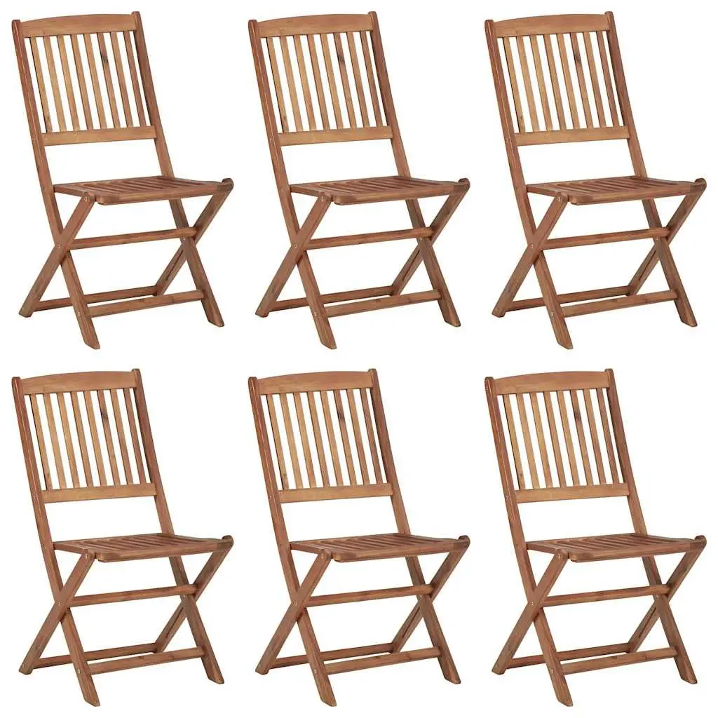 Folding Chairs 6 pcs with Cushions Outdoor Garden Patio Acacia Wood Seating Set
