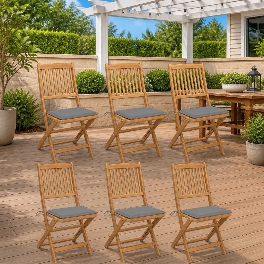 Grey Folding Garden Chairs 6 pcs with Cushions