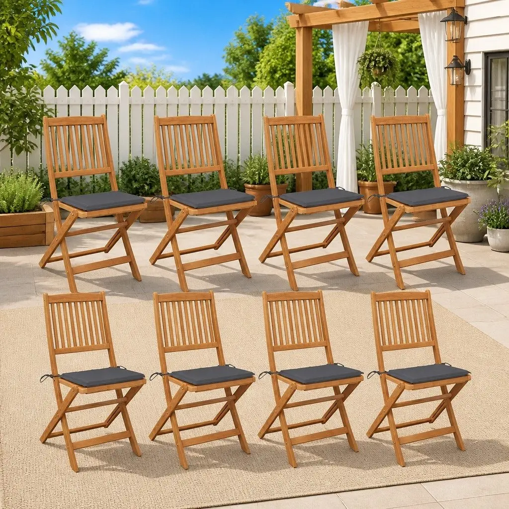 8-Piece Folding Garden Chairs with Cushions in Anthracite